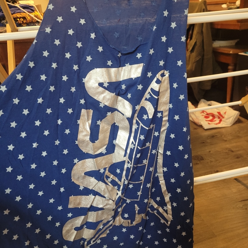 NWT Freeze Tank Top 3XL Space Shuttle and Stars in Silver on Blue Background